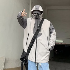 美式连帽冲锋衣夹克男士春秋季设计感拼接痞帅学生工装WT53-P73，男装夹克，星座1109-3