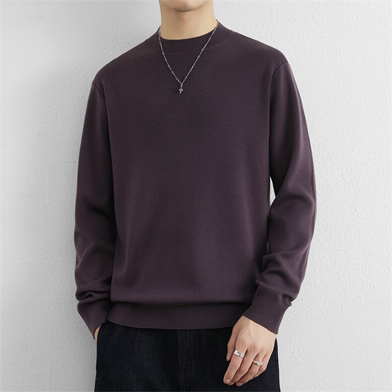 绵羊毛圆领衣服男秋冬加厚毛线衣保暖纯色打底内搭针织衫,男装T恤,星座914