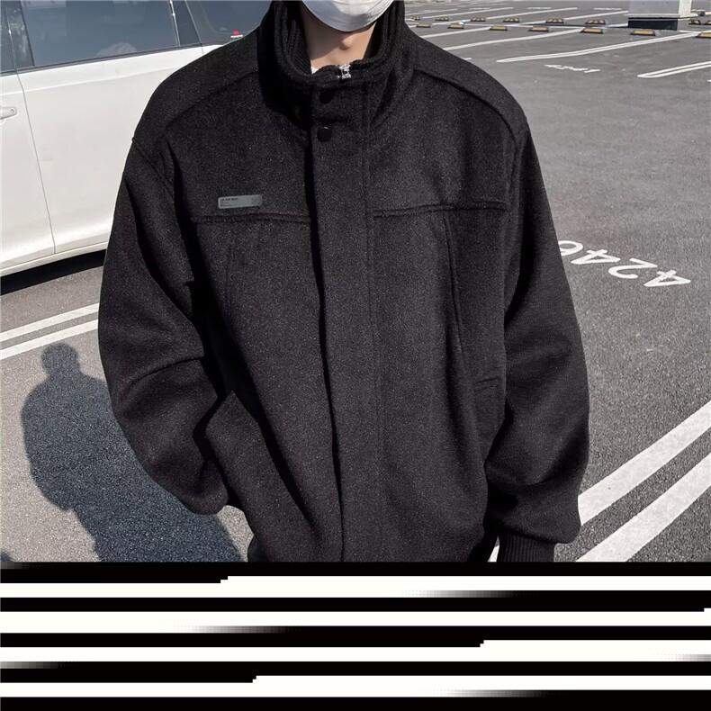 ins风秋冬新款假两件毛呢立领宽松休闲保暖外套上衣W92966-p96,男装夹克,星座1008