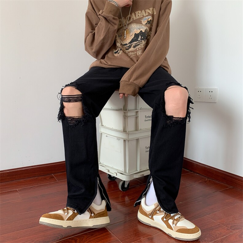 暗黑破洞牛仔裤男韩版潮流高街2023秋夏季新款ins休闲裤K2262-P41,男装牛仔裤,星座412-3
