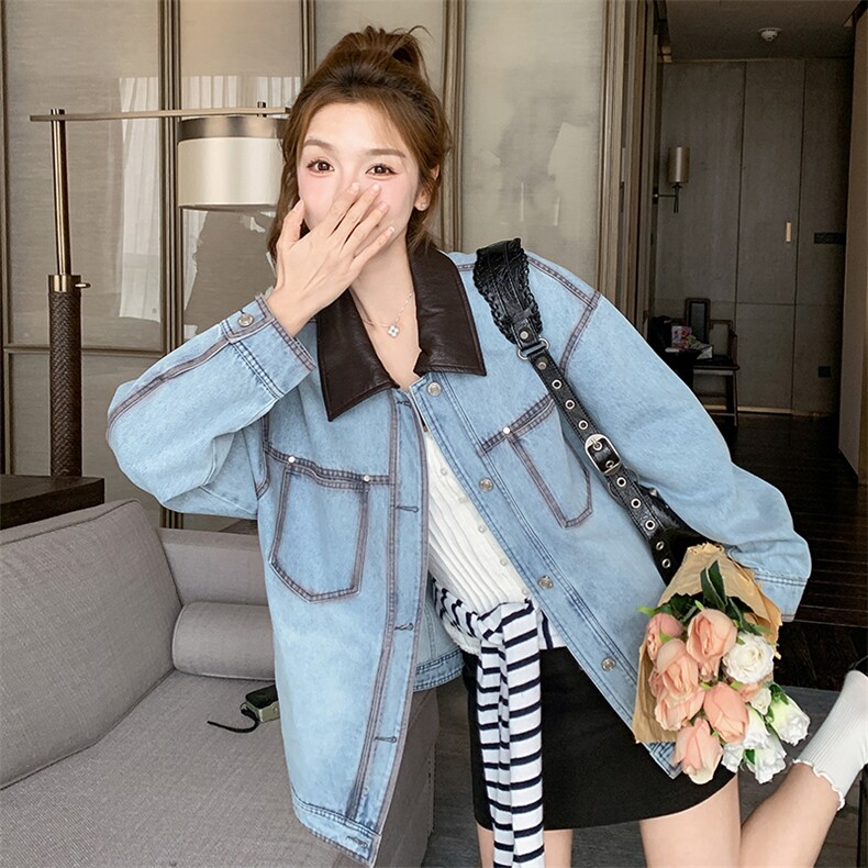 高级感拼色复古休闲牛仔外套女2025春秋新款韩系减龄甜美夹克上衣,女装短外套,2C305