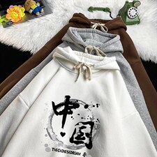 WY2134-P35加绒款-P40纯棉连帽卫衣男大码运动帽衫宽松薄，男装卫衣，电商A040