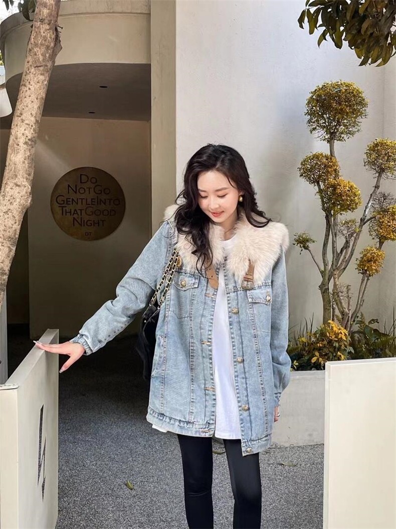 冬装新款狐狸毛领牛仔厚外套，其它，玫瑰共和国