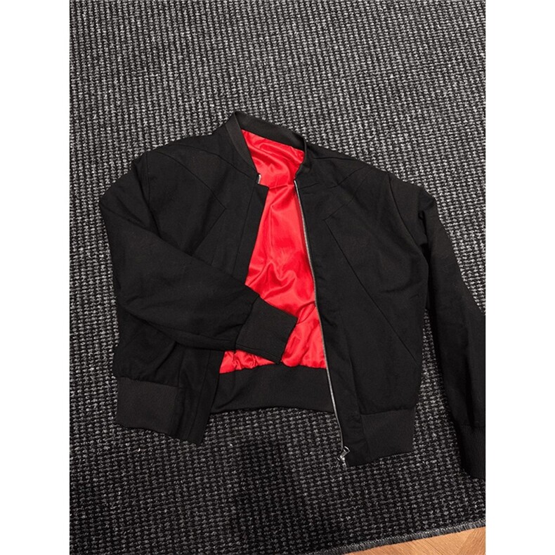 黑色红内美式飞行夹克男秋季解构boxy短款棒球服痞帅正肩硬挺外套,男装夹克,星座1210-1