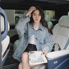 现货可主推炸街盐系后背刺绣宽松牛仔外套，女装短外套，菡迪欧娜