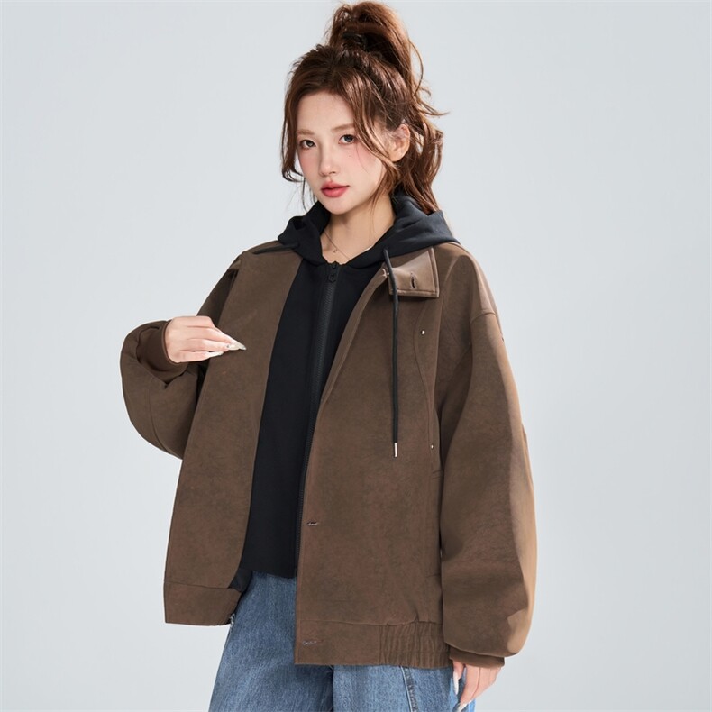 复古麂皮连帽夹克春季宽松假两件潮流百搭外套XZ309JK8001P98,男装夹克,星座309（原A406）