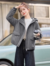 连帽格子棉衣女保暖休闲洋气棉服宽松减龄时尚夹棉外套，女装棉衣/棉服，余墨