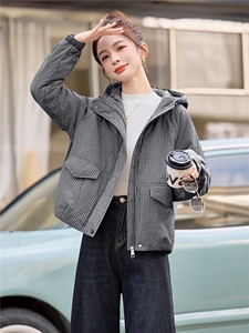 连帽格子棉衣女保暖休闲洋气棉服宽松减龄时尚夹棉外套图片