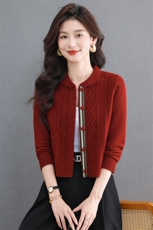 设计感羊毛针织开衫女秋冬季2026新款小个子圆领百搭毛衣外套，女装针织衫/毛衣，艾米