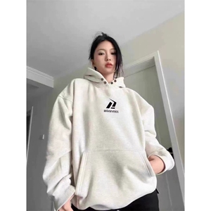 连帽卫衣男女秋冬加绒加厚宽松慵懒风潮高街情侣上衣WYX413,中长款黑色卫衣全身搭配图片图片