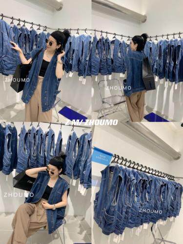 休闲大口袋牛仔马甲，女装马夹，周末