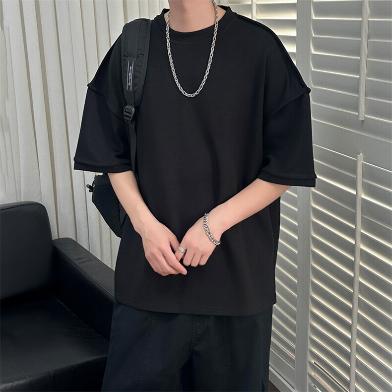 现货-夏季新品立体个性T恤男重磅潮流纯色圆领短袖-AT2428-P48,男装T恤,电商A351