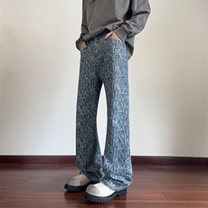 B221美式ins高街暗黑宽松直筒提花牛仔裤LK24395-特P52控88，男装牛仔裤，电商B221