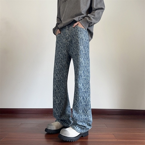 B221 美式ins高街暗黑宽松直筒提花牛仔裤LK24395-特P52控88图片