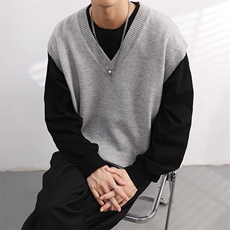 秋款男V领套头毛衣纯棉针织衫背心外套M2302P45，男装针织衫/毛衣，星座1013-1