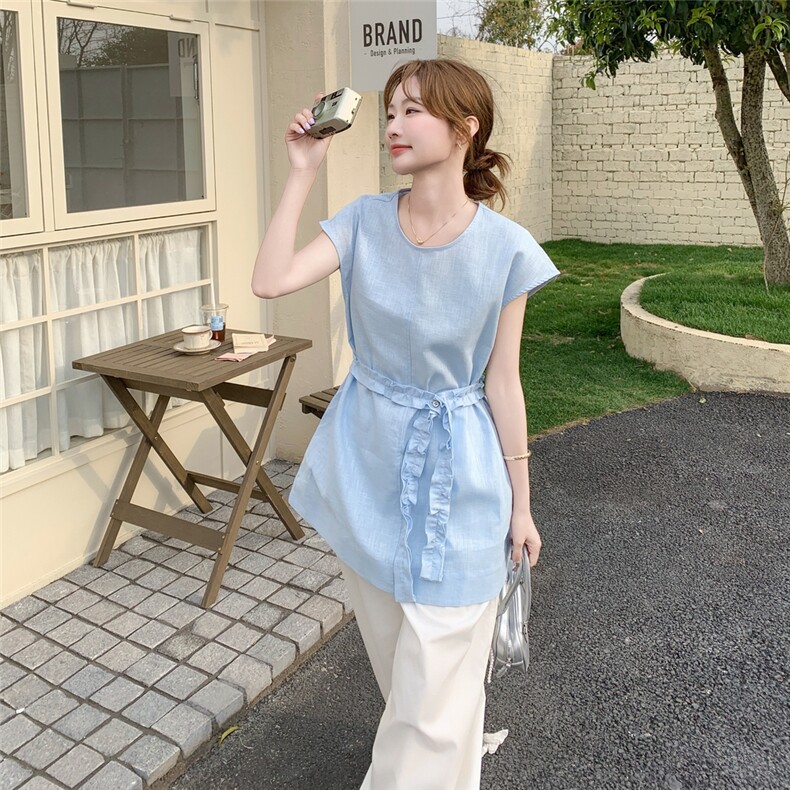 蓝色背心套装女2025超火夏日大方得体穿搭一整套休闲阔腿裤两件套，女装套装/套裙，含赞