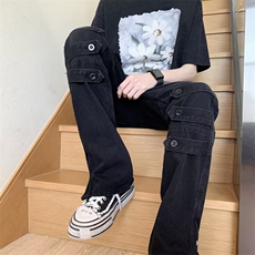 美式高街牛仔裤男韩版裤脚拉链开衩2023秋冬帅气ins长裤RK282-P46，男装牛仔裤，星座412-3