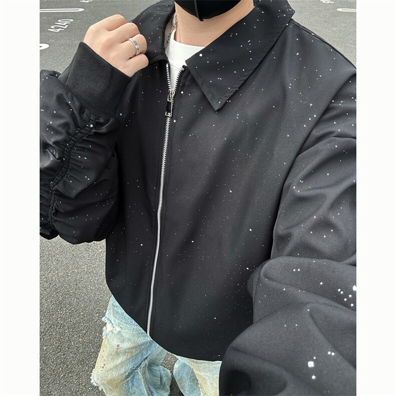 美式高阶  秋季街景翻领满天星复古百搭情侣外套 26186  TP38图片
