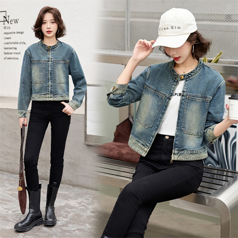 高级感气质牛仔短外套女春秋新款小个子宽松百搭复古长袖夹克上衣，女装牛仔外套，潮流依族
