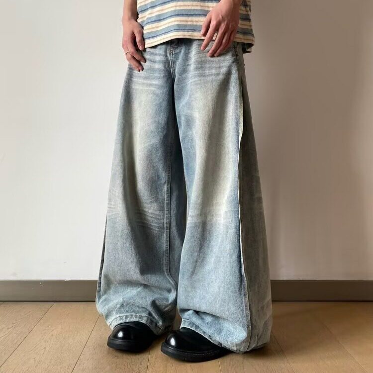 N7044-P55美式竹节纹牛仔裤男女高街cleanfit弯刀裤子,男装牛仔裤,电商B323A