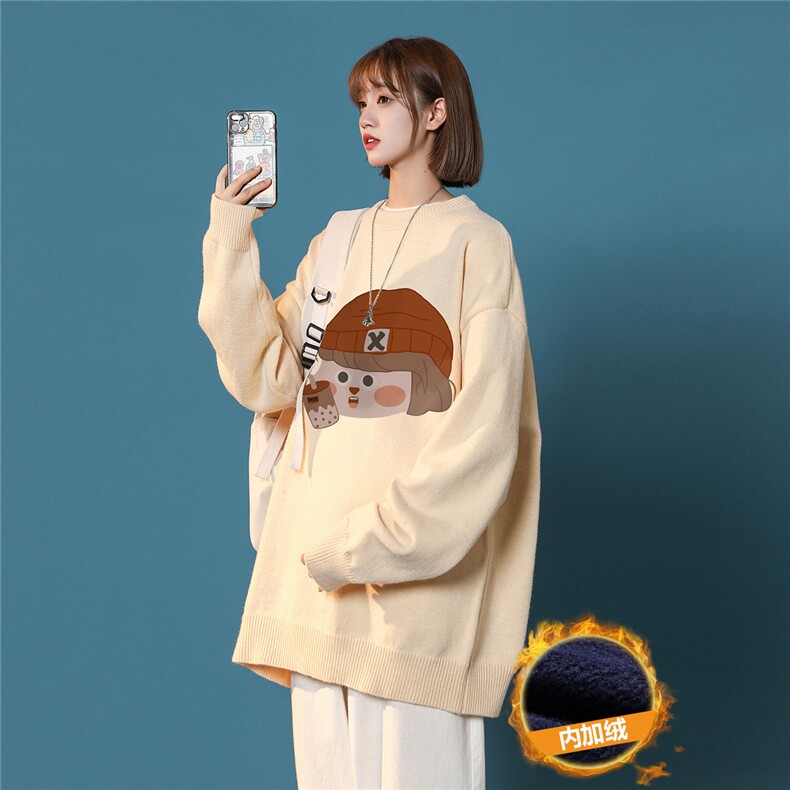 中性秋冬新款趣味小女孩圆领保暖套头毛衣M1055P50加绒60控68-78图片