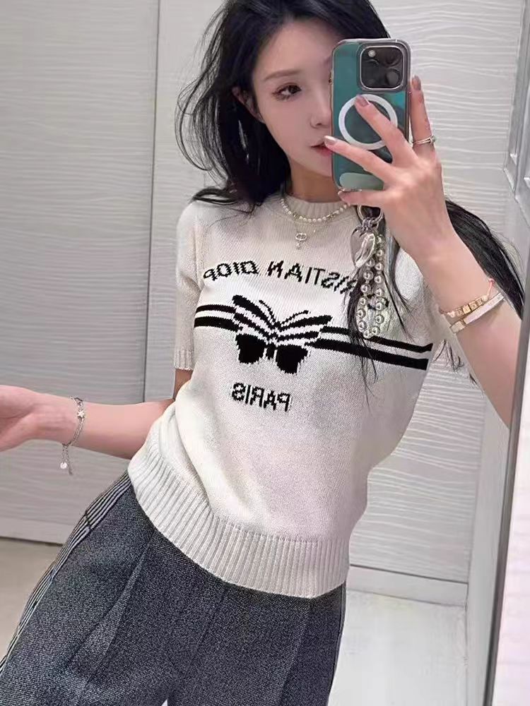 2025年夏季时尚潮流圆领通勤女款短袖,女装T恤,锦瑟羊绒