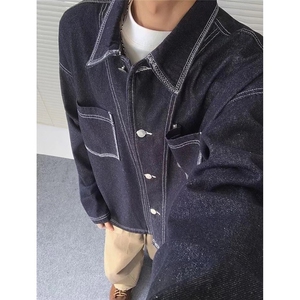 春秋季复古宽松明线牛仔夹克外套男女款ins潮牌工装上衣4711 P78图片