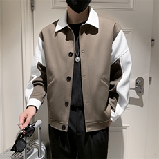社会小伙风翻领拼色时尚休闲外套复古百搭男士夹克潮JK089-P110，男装夹克，电商A413