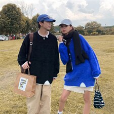 新款秋冬季毛绒圆领毛衣男日系慵懒百搭假两件情侣上衣M524-P68，男装针织衫/毛衣，星座512-2