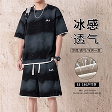 渐变色扎染短袖T恤套装男五分短袖休闲运动套装217-2-TZ08-特P55，男装T恤，星座217-2