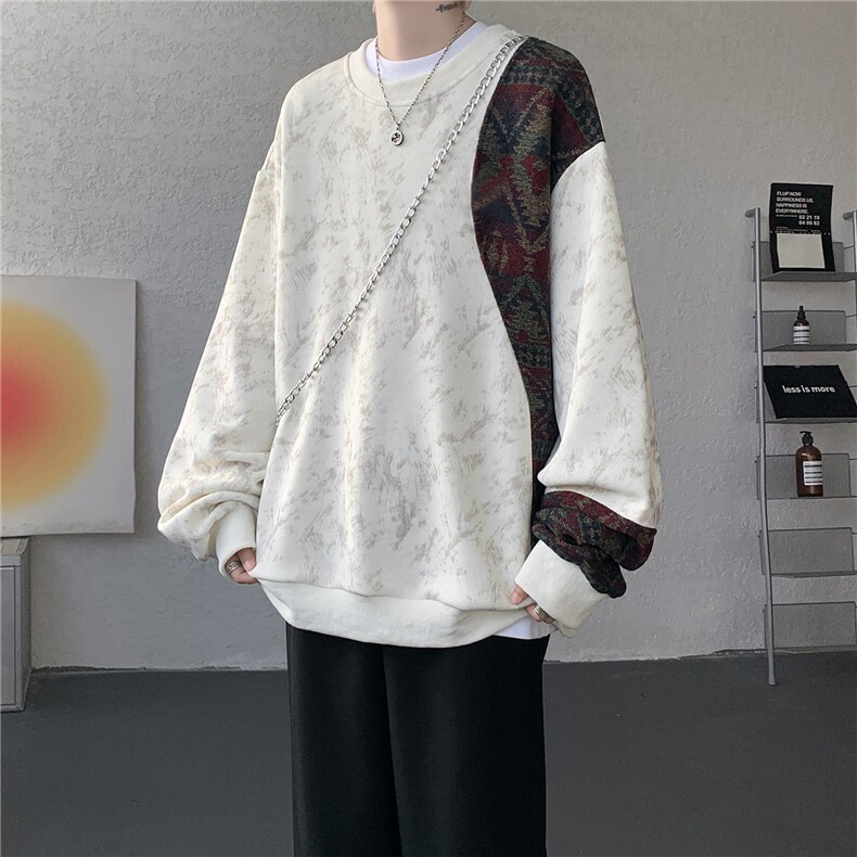 现货WY10169-特P50新中式重磅圆领拼接长袖套头上衣大码卫衣外套,女装短外套,电商A059