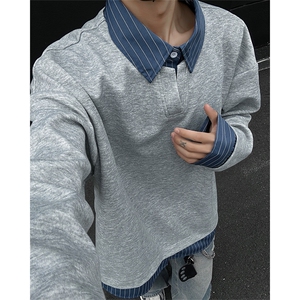 2026春季新款复古假两件Polo衫男老钱风拼接卫衣W5019-特P38控68