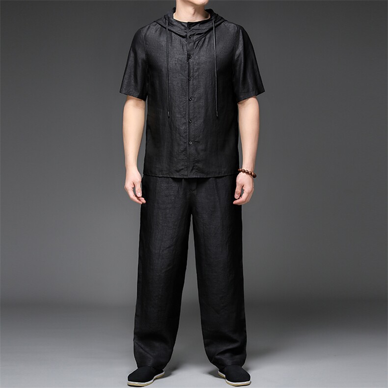 GBN5559夏男式薄款短袖风纽扣休闲套装中老年爸爸装唐装P1160，男装民族服装，电商B360