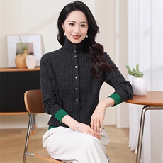 现货2025春秋方领领毛衣女士假两件套头长袖秋冬打底针织衫上衣，商品下架区，韩然一族