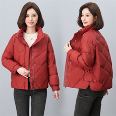 红色立领羽绒服女2024冬季新款中年妈妈高端洋气小个子白鸭绒外套，女装羽绒服，木橙西子