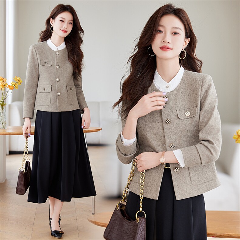 促销2025春季时髦小香风休闲淑女气质修身百搭圆领单排扣短外套，女装短外套，时尚风爆