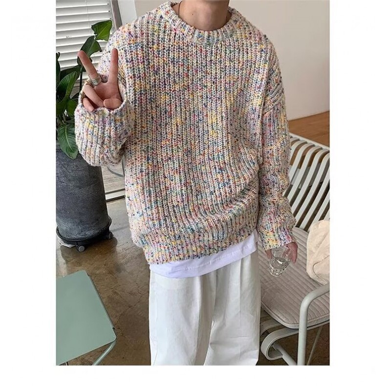 彩虹慵懒风软糯毛衣男高级感超好看情侣装针织衫秋季外套MY259,男装针织衫/毛衣,星座1116A（原606A-3）