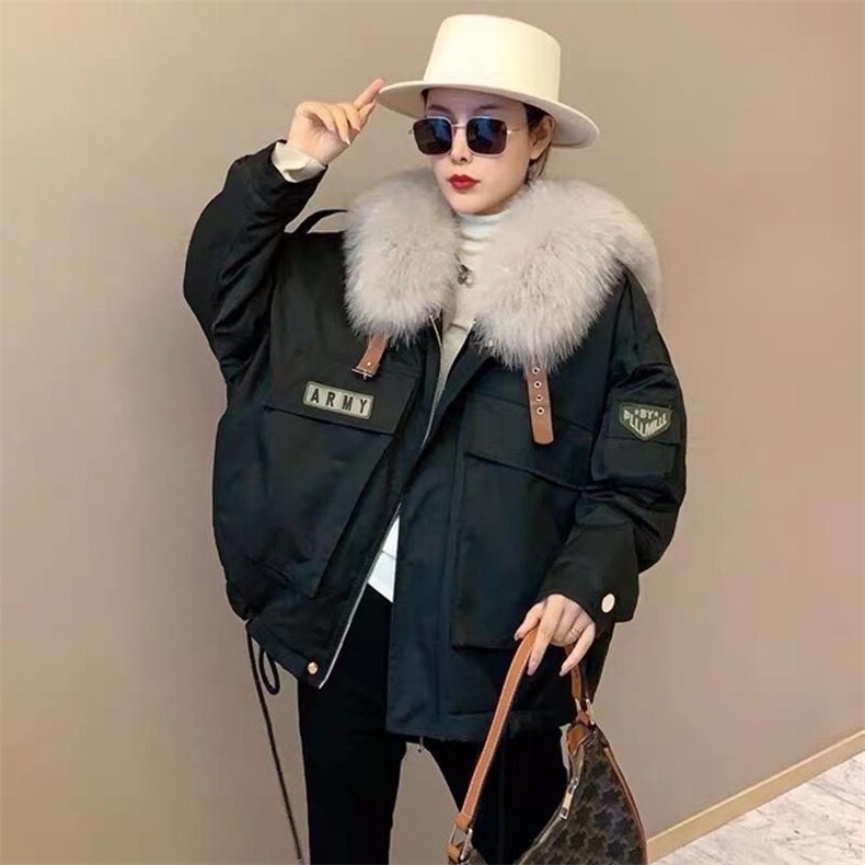 ZHG8117欧版狐毛海军领獭兔毛内胆皮草派克服,女装皮草,L·H·X