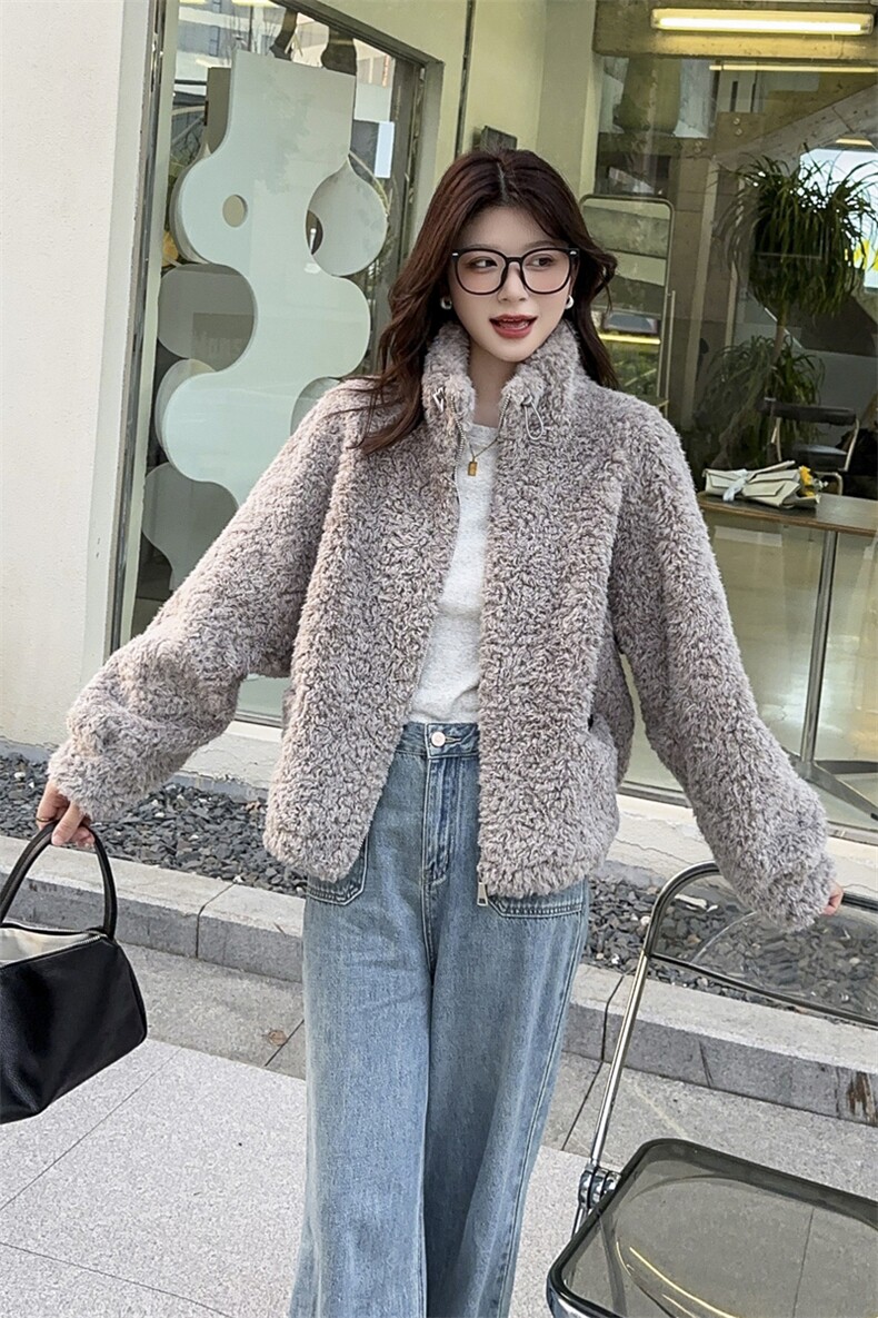 仿水貂绒外套女短款毛绒皮草2025秋冬新款羊羔毛宽松休闲皮毛一体,女装短外套,2C229