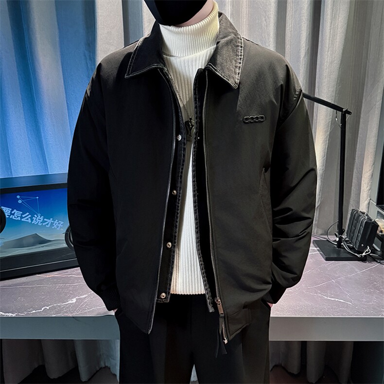 冬季男士假两件棉衣男潮流拼接牛仔双层领棉服外套MY8612-P148,男装棉衣,电商A368