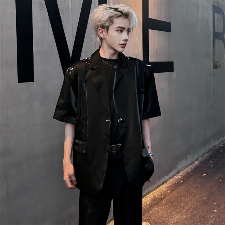 (自家现货）缎面银色垫肩西装金属铆钉西服2318-P88（裤子2611）,男装西服,星座910-5