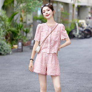 TERRE BLEUE气质高级感时尚套装女2024夏季小香风蕾丝衬衫两件套图片