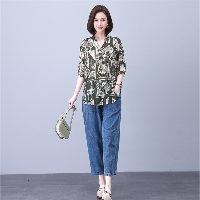时尚拼接印花镶钻套装宽松显瘦气质女装优雅百搭休闲上衣,女装套装/套裙,叶笙衣