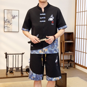 潮风套装男新中式短袖衬衫时尚休闲短裤两件套JZ307-P58图片