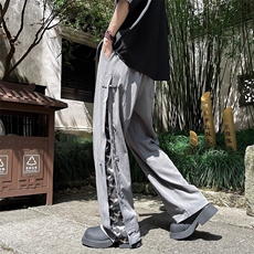 新中式风盘扣休闲裤女夏季潮牌拼接设计感宽松阔腿直筒长裤子，男装休闲裤，星座505-2（原电商A260-1)
