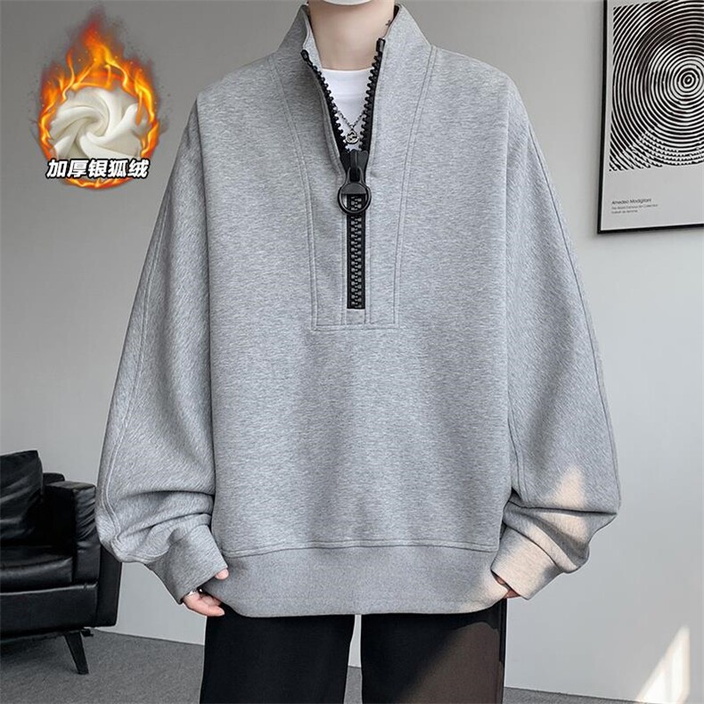 舒适银狐绒400g重磅曼巴棉半拉链长袖卫衣男W5385J加绒特P70控128，男装卫衣，电商A001