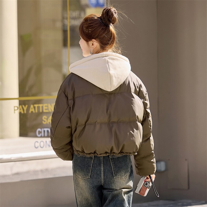 欧货白鸭绒羽绒服女短款2025新款宽松PU蛋白皮免洗冬外套高级感爆,女装羽绒服,意芙