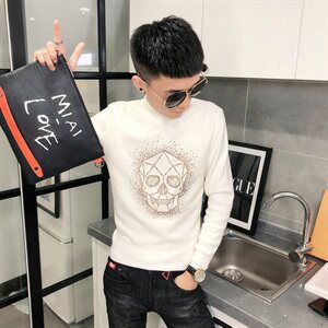 2骷髅烫钻针织衫毛衣冬季社会小伙男半高领打底衫C301B-MY18图片