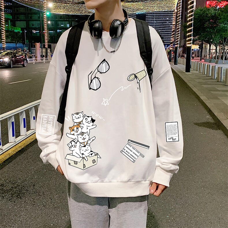 S6115-P28 加绒款-P33 秋季圆领卫衣男大码韩版宽松长袖外套图片