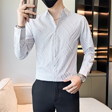 店主风新款男士店主风烫金长袖衬衫男修身衬衣301A-1/CS455/P55，男装衬衫，星座301A-1